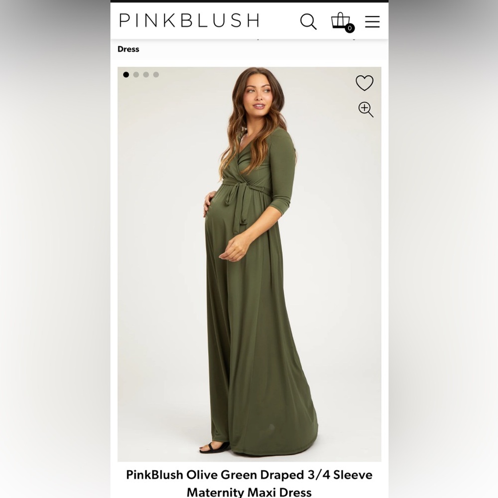 Pink blush maternity olive green 3/4 dress size M